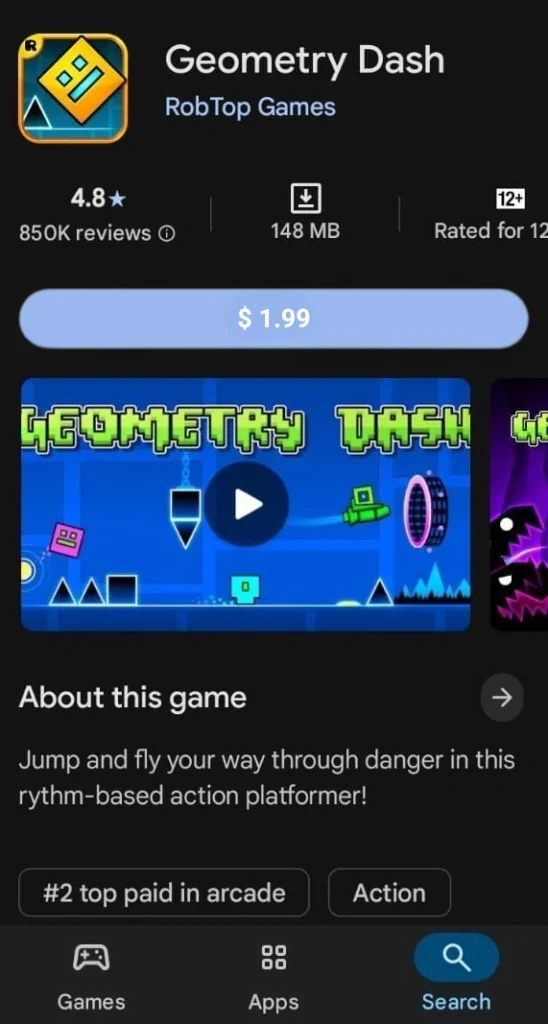 visual guide  downloading Geometry dash